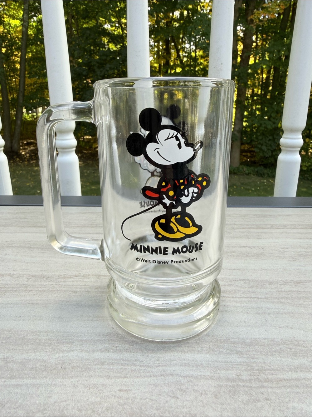 Vintage 1970 Disney Minnie Mouse Glass footed Mug Handle Walt Disney Productions